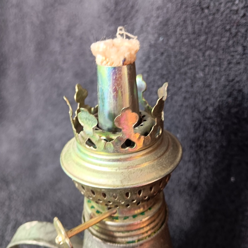 Small Silver Aluminum Oil Lamp with Glass Cone Shape with Handle NB - Picture 5 of 9